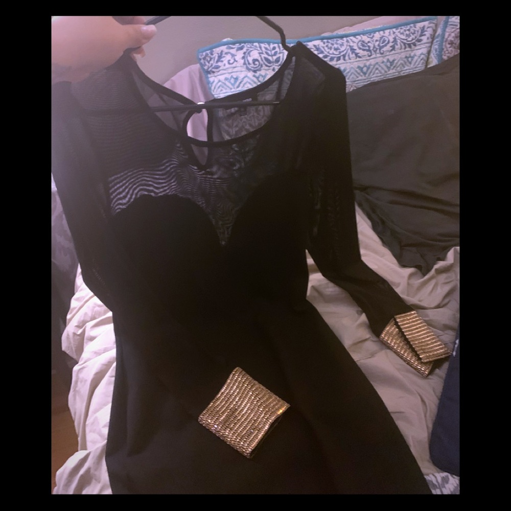 Black super sexy cocktail dress gold cuffs